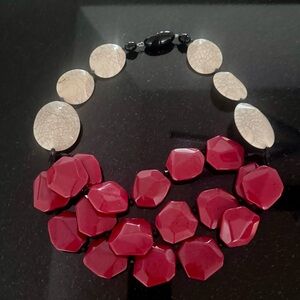 Vintage Angela Caputi Red and Cream Necklace